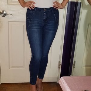 bebe Skinny Jeans Embelleshed Dark Blue Denim